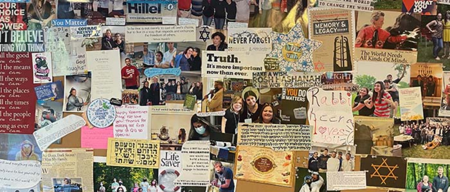 Bulletin board in the Peter C. Hereld Jewish House at Quinnipiac University