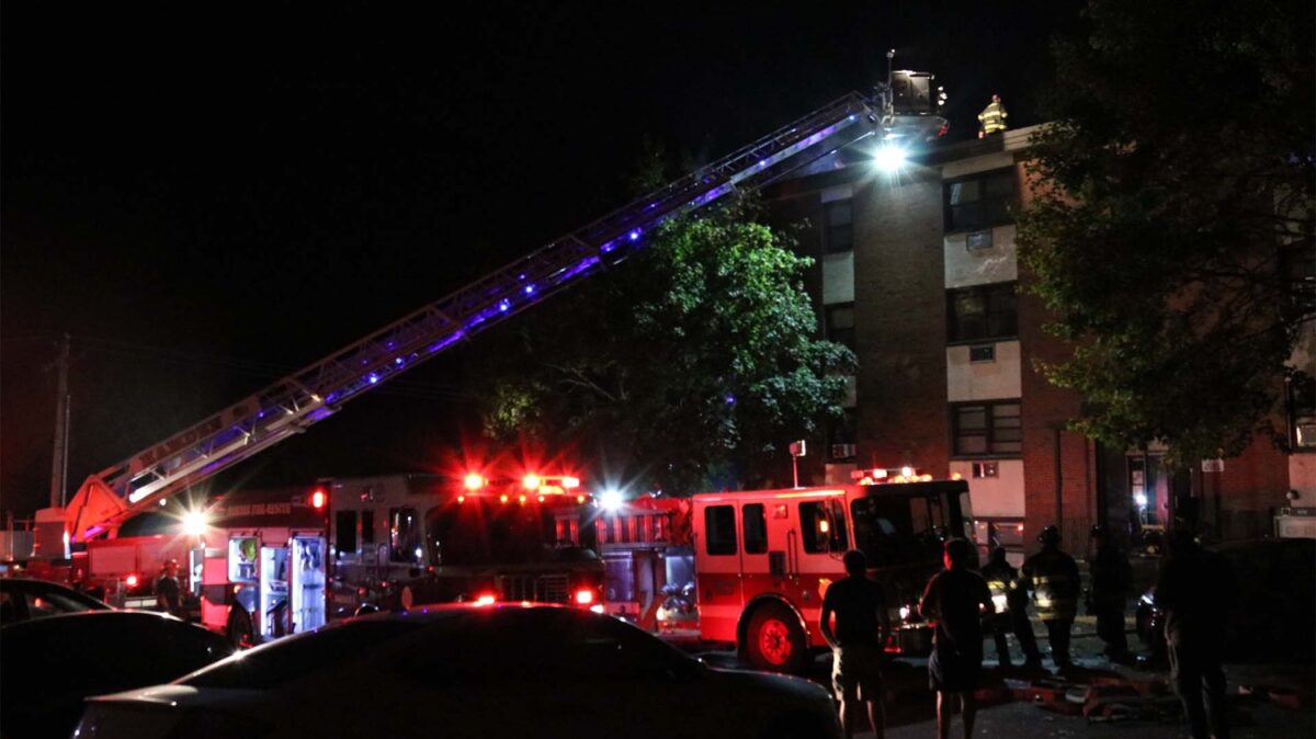 The fire was primarily located in fourth-floor room of the apartment building, per Hamden Fire Chief Gary Merwede. (Photo by Michael Sicoli)