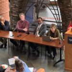 Panelists Albert Schweitzer Professor of Philosophy Anat Biletzki, Professor of International Business Mohammad Elahee, Executive Director of the Albert Schweitzer Institute Sean Duffy and Professor of Education Mordechai Gordon discuss the US-Iran conflict. (Michael Petitto/HQNN)