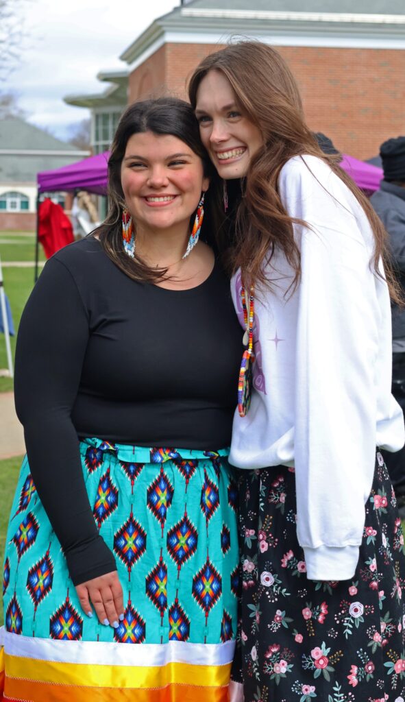 ISU leaders Kiara Tanta-Quidgeon and Aiyanna Baker celebrate the success of the first Quinnipiac Powwow last April 2025. One year later, their vision continues to serve as the "open-air classroom" for the entire Bobcat family. Hannah Freshman/HQNN
